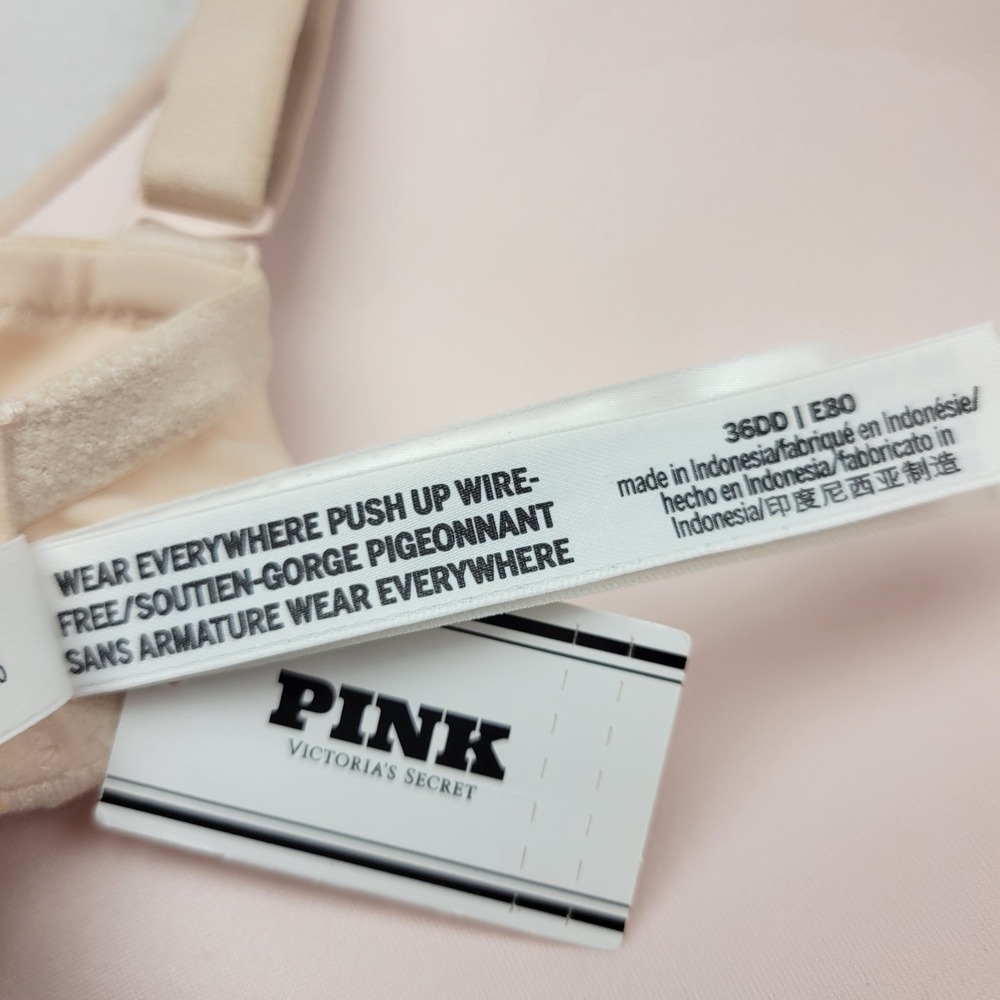 PINK Victorias Secret Wear Everywhere Push Up‎ Wire-Free Bra Nude Beige 36DD - Picture 8 of 13